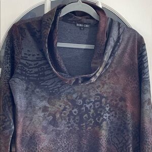 Boho Chic Cowl Neck Top Brown and Gray, size L